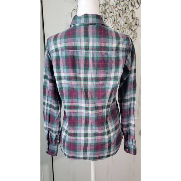 Eddie Bauer Button Down Flannel Women's S Petie Plaid Purple & Green 100% Cotton - Picture 3 of 15